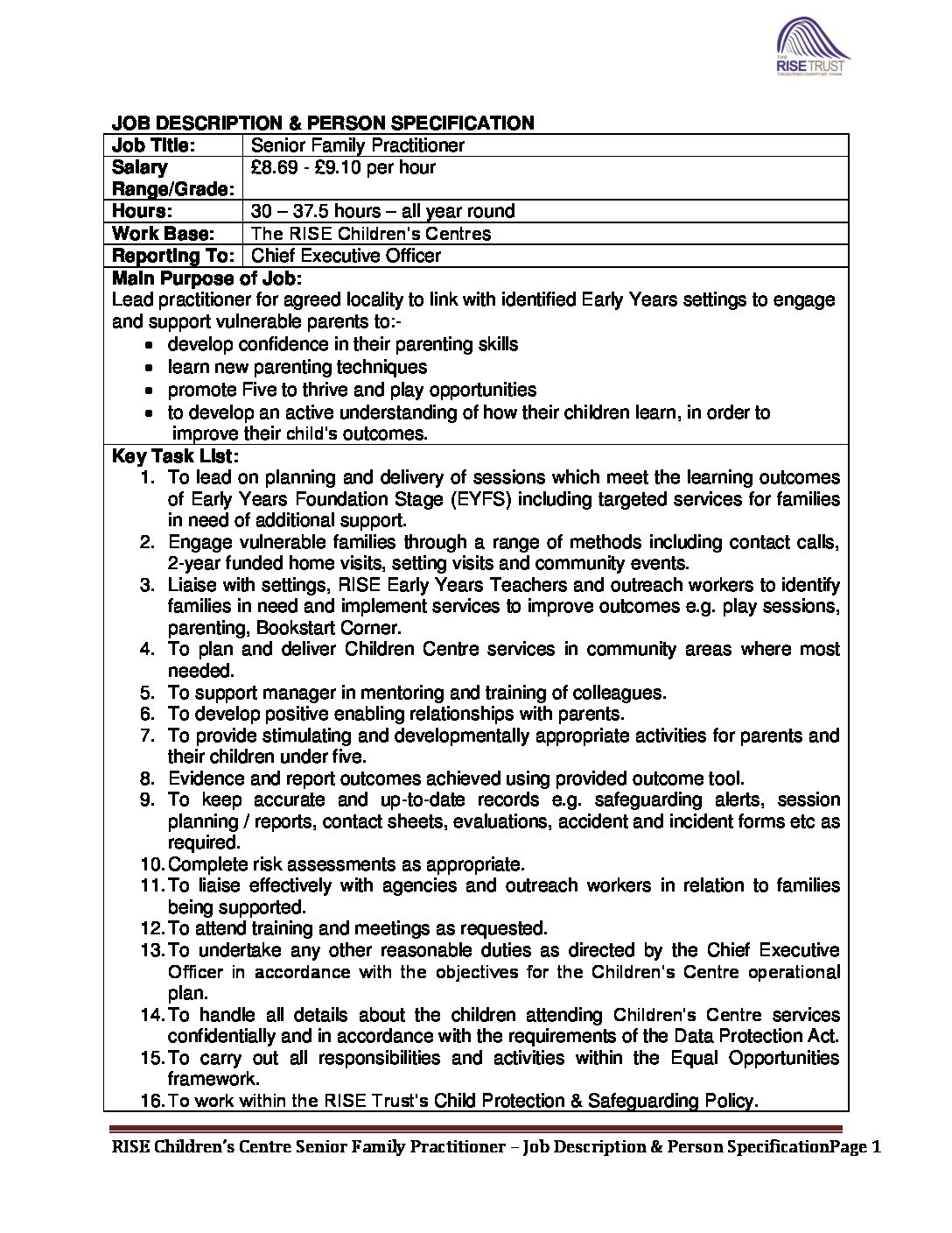 Senior Family Practitioner Job desc and Person spec The Rise Trust