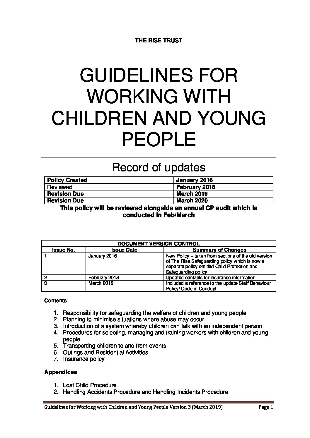 3.3 Guidelines for working with Children and Young People Issue No.3